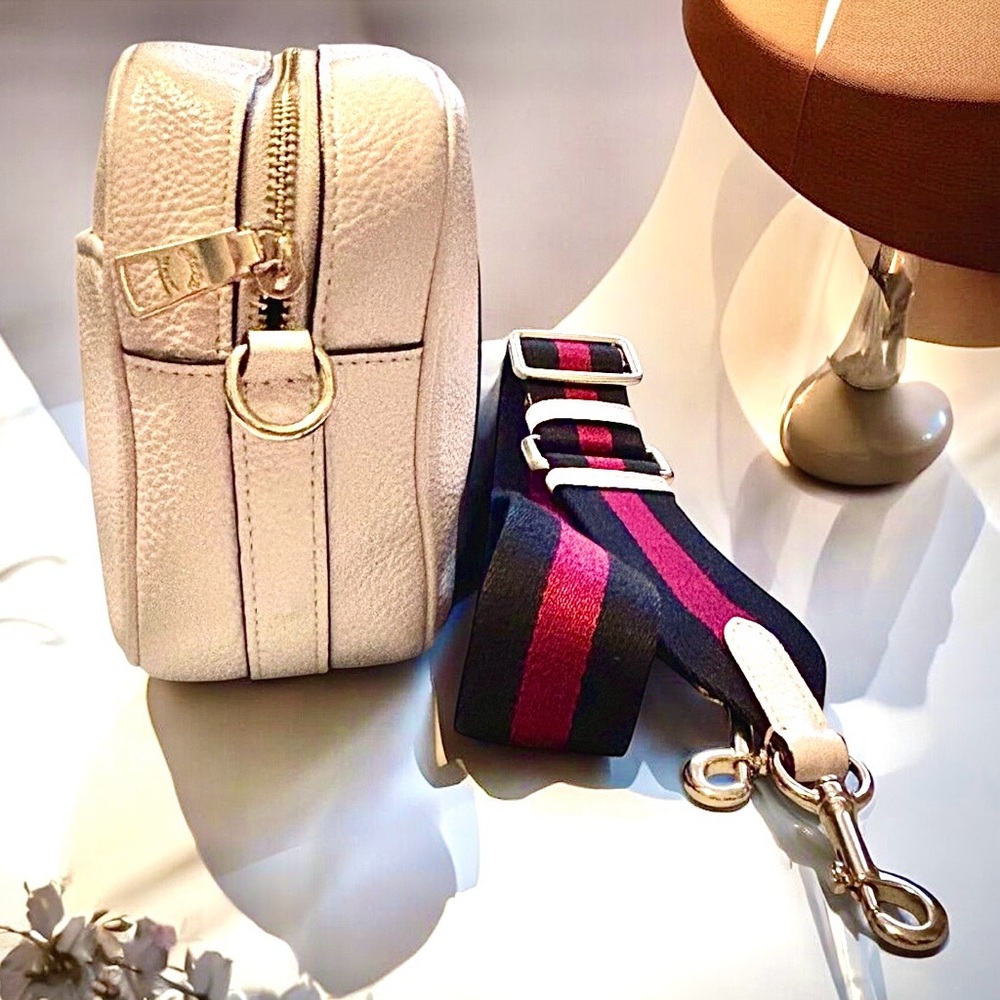 Coach Cream Crossbody Bag with Black and Burgundy Stripe Strap - Picture 8 of 16